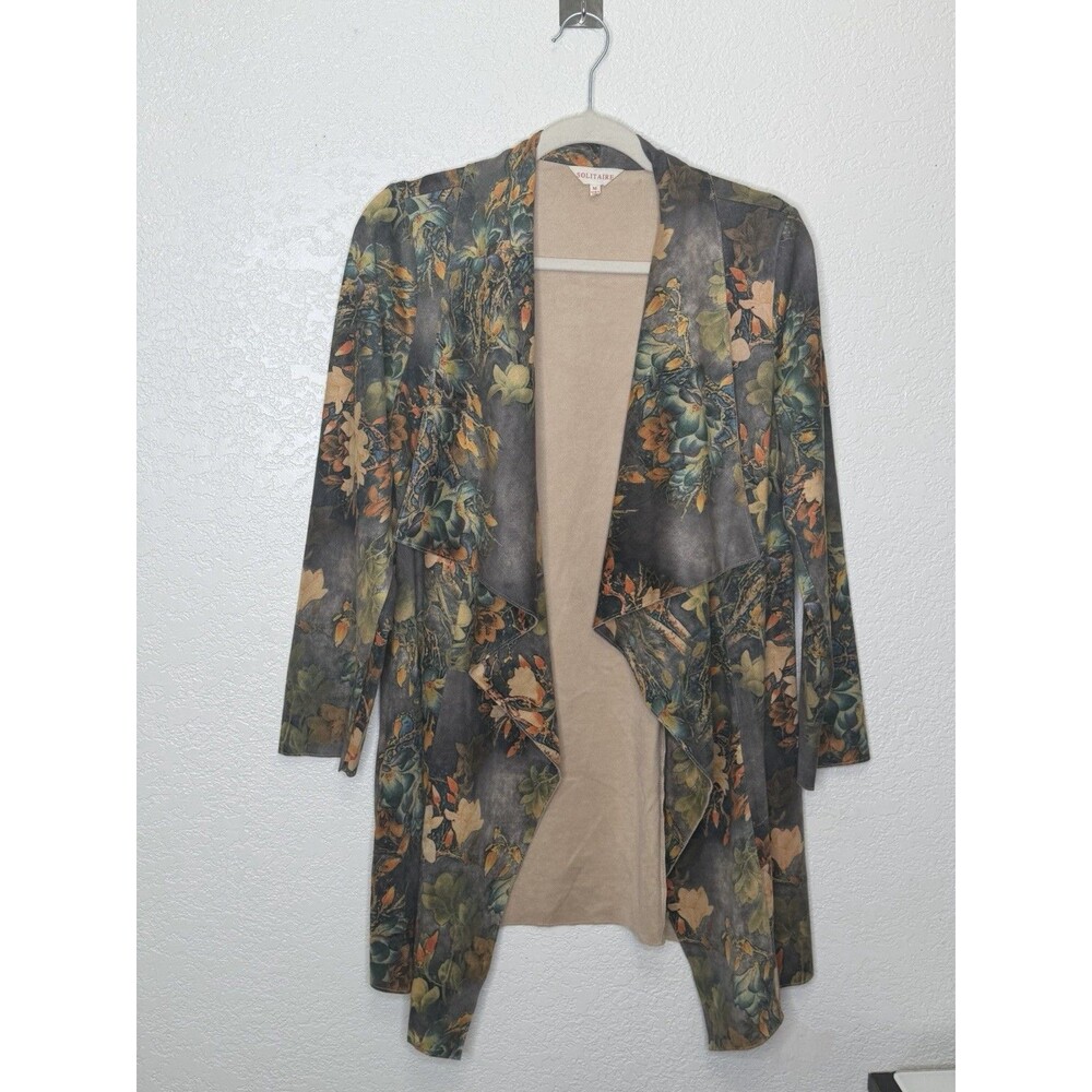 Solitaire Anthropologie Earthy Floral Kimono Jacket Cardigan Sz M Open Front